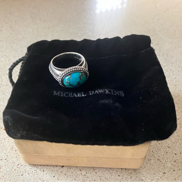 Michael Dawkins Jewelry - Michael Dawkins Sterling Silver & Matrix Turquoise Cabochon Ring Sz 9.